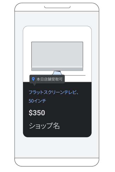 店舗で受け取り可能な商品を示すローカル在庫広告のアニメーション