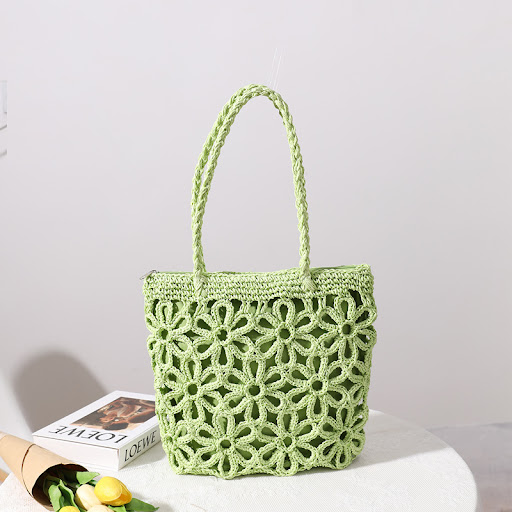 Title 2, New Ladies Fashion Hollow Flower Straw Bag. Sty...