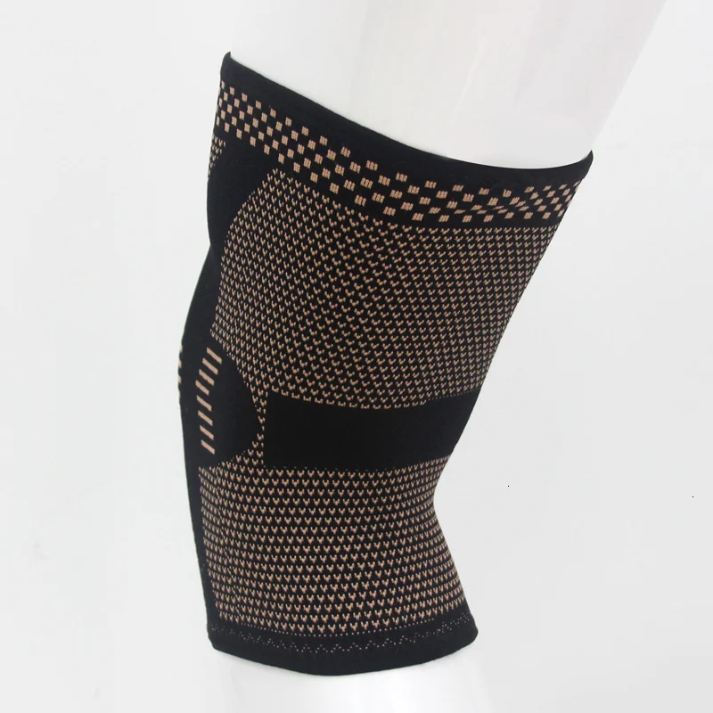 Joelheiras de cobre e nylon para alívio da dor e suporte articular. Respiráveis, confortáveis e eficazes para esportes e atividades diárias.