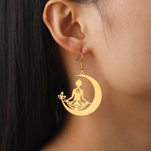 Title 6, Yoga Moon Earrings Stainless Steel Meditation J...