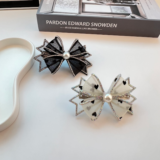 Title 1, Bow Knot Rhinestone Edging Mesh Hairpin, perfec...