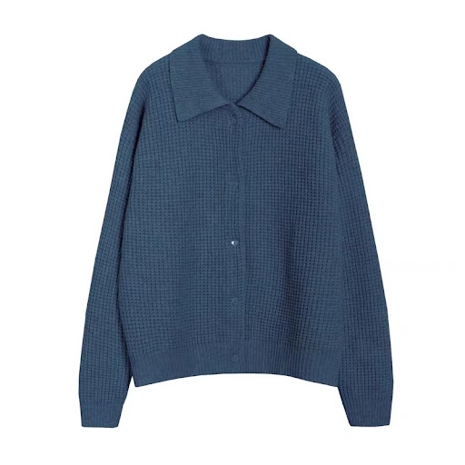 Title 2, Retro Style Polo Collar Solid Color Loose-fitti...