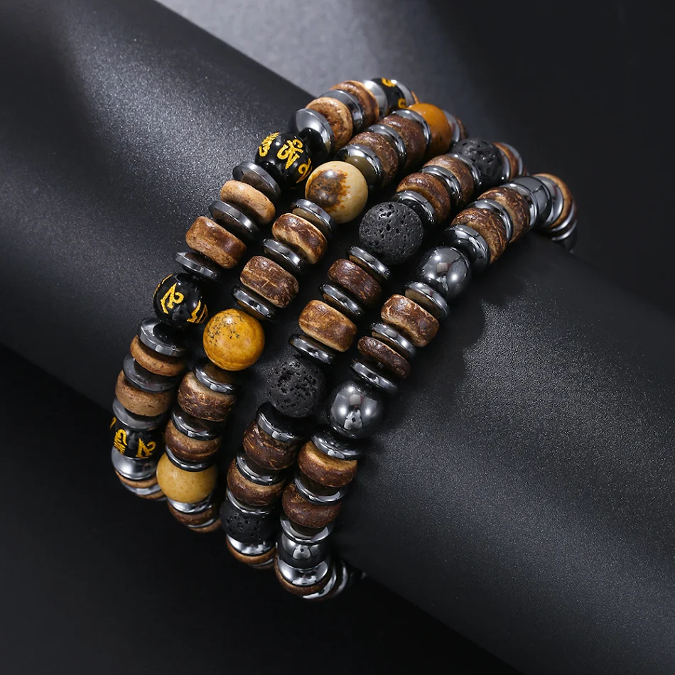 Mixed Wear 8mm Houten Spacer Hematiet Armband, natuurlijke uitstraling, bevordert balans en welzijn, perfect voor dagelijks gebruik.