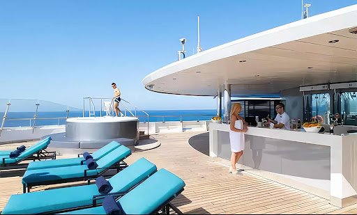 A look at the bar, whirlpool and loungers on the top deck of Scenic Eclipse II.