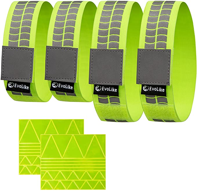 EvoLike Premium Reflective Wristbands/Belt/Armbands/Ankle Bands (4 Pack / 2 Pairs + 60 pcs Free Reflection Stickers Included)