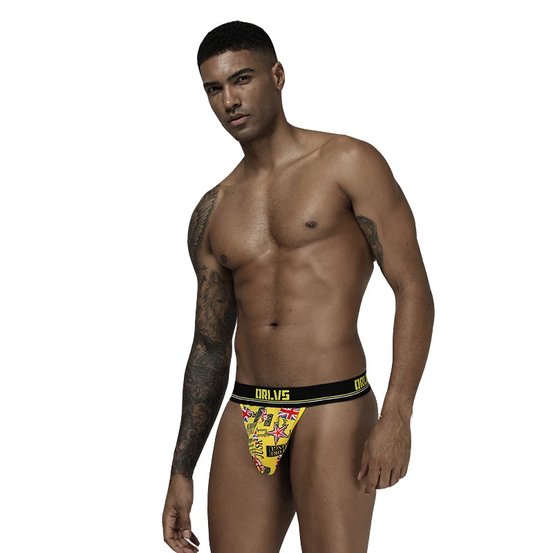 Calzoncillos de hombre transpirables de cintura media con estampado y teñido, 95% algodón elástico, tanga para hombre. Comodidad y estilo.