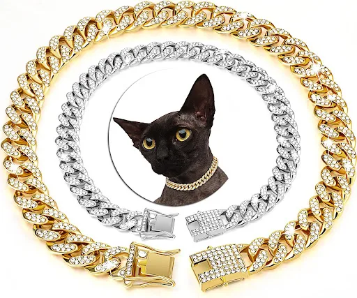 Luxury Pet Rhinestone Necklace Jewelry Puppy Cat Chain Collar Wedding Prom Costume Accessories for Cats Small Medium Lar