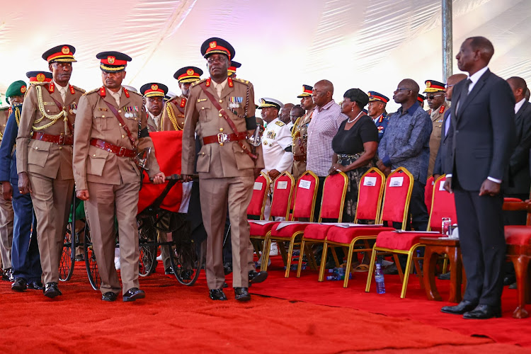 The burial service of General Francis Ogolla at Senator Obama K'Ogello Primary School on Sunday, April 21, 2024.