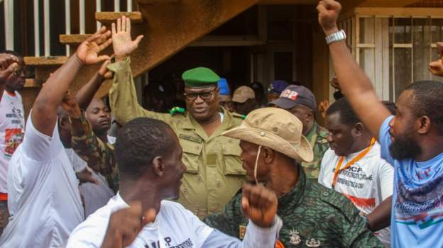 Niger's military leaders were feted by supporters at a rally in Niamey on Sunday