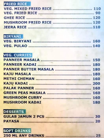 Andhra Ruchulu menu 