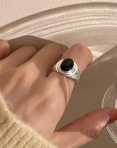 S925 Sterling Silver Black Jade Rin - 2