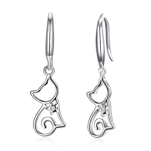 Title 6, Sterling Silver Cat Zircon Earrings for Women. ...