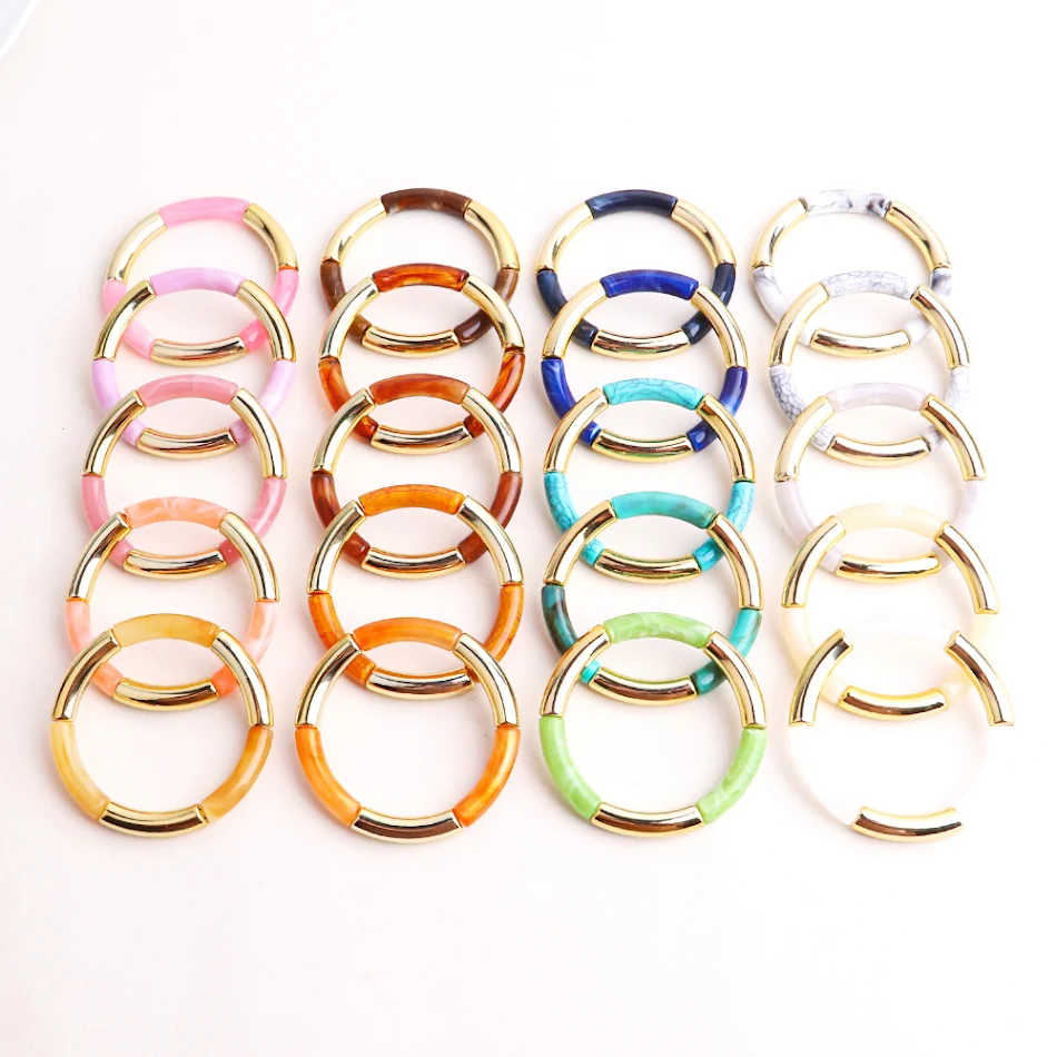 Brazalete de tubo redondo para codo bicolor de acrílico elástico con cuentas creativas para mujer, elegante y cómodo.