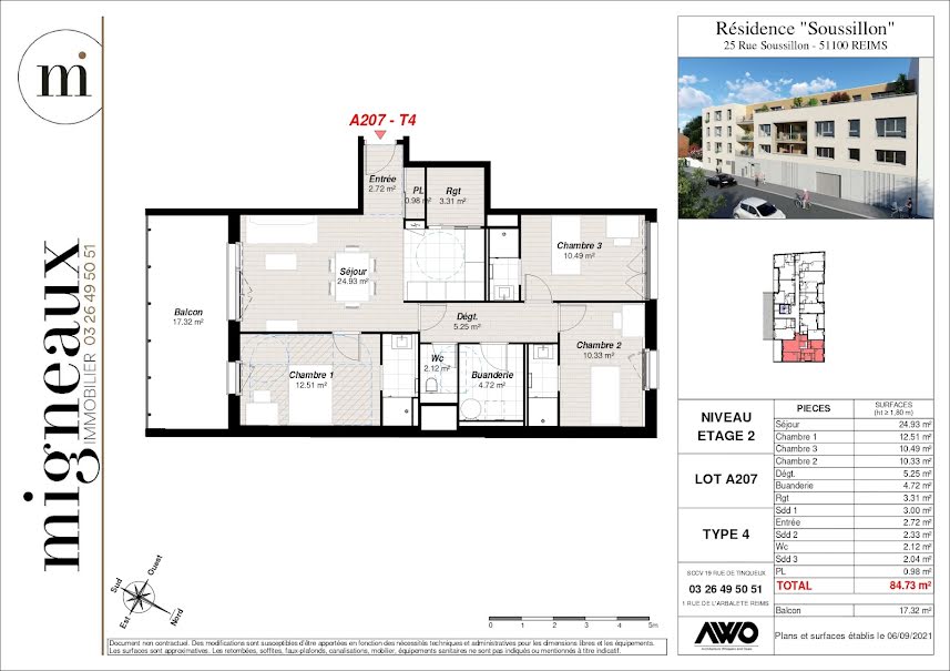 Vente appartement 4 pièces 93.39 m² à Reims (51100), 455 900 €