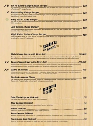 Gabru Di Chaap menu 