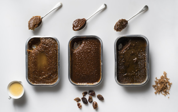 From left: sticky toffee puddings from Checkers, Woolworths and Pick n Pay.