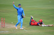 AB de Villiers of the Multiply Titans celebrates the wicket of Wiaan Mulder of the bizhub Highveld Lions during the RAM SLAM T20 Challenge match at SuperSport Park on November 10, 2017 in Pretoria, South Africa.