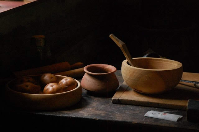 Wood, Pots, Shadow, Table, Kitchen, Antique, Vintage