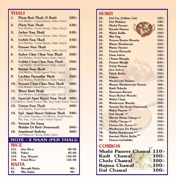 Apni Rasoi menu 