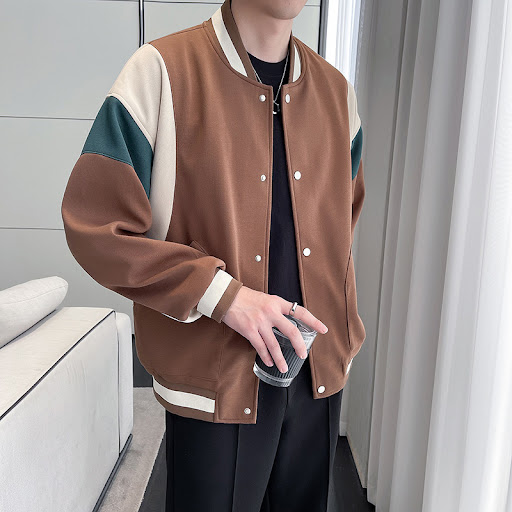 Title 13, Mens Youth Stand Collar Stitching Casual Cotto...