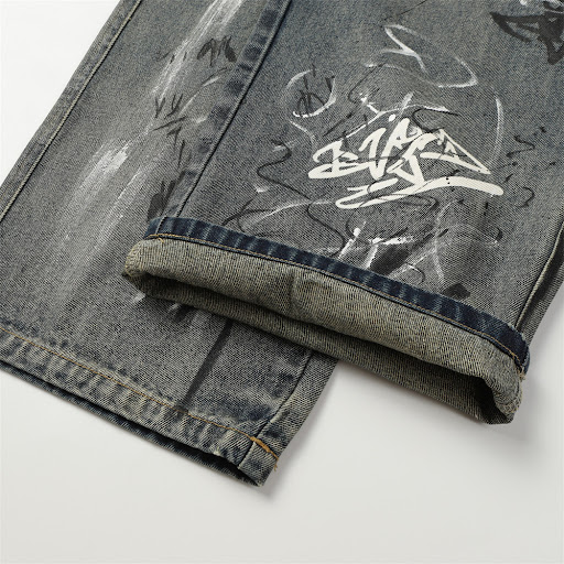 Title 4, Mens Fashion Graffiti Denim Straight-leg Trous...