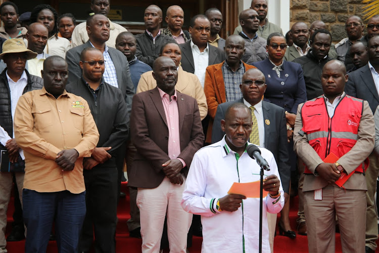 Uasin Gishu Governor Dr Jonathan Bii speaking after a meeting of the disaster management team in Eldoret on May 3rd 2024