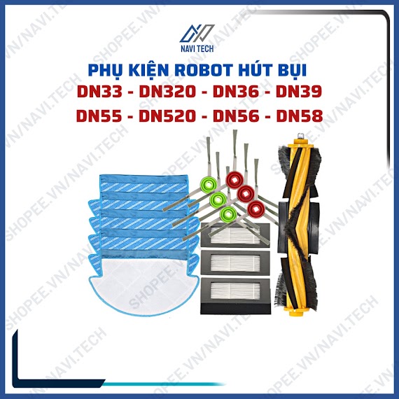 Phụ Kiện Robot Hút Bụi Ecovacs Deebot Dn33, Dn320, Dn55, Dn520, Ozmo 900 Khăn, Giẻ, Chổi Cạnh, Chổi Chính, Chổi Giữa, Lọc