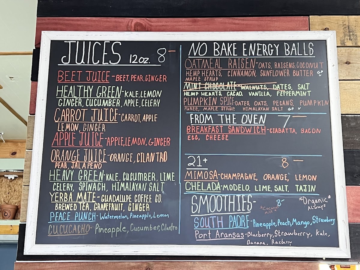 Texas Juice Company gluten-free menu