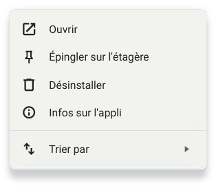 Supprimer une application Android sur ChromeOS avec le menu contextuel 