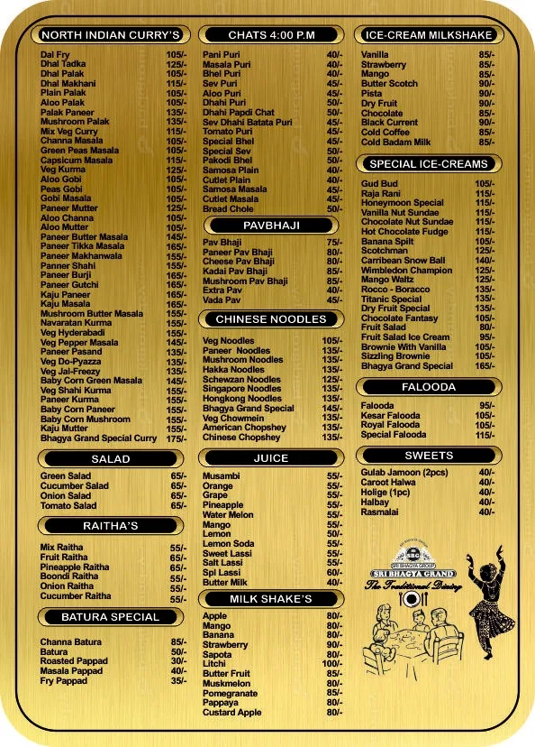 Sri Bhagya Grand menu 