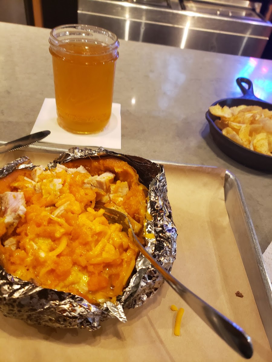 Loaded sweet potato and Bishop Cider!