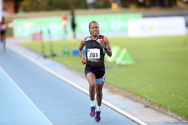 Glenrose Xaba wins the senior womens 10000m final during day 3 of the ASA Senior Track and Field National Championships at Tuks Athletics Stadium in Pretoria.