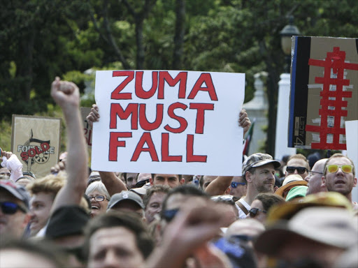 Protesters carry placards as they take part in a demonstration against President Jacob Zuma in Cape town, South Africa, December 16, 2015. Photo/REUTERS