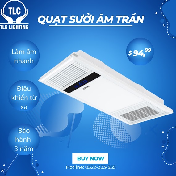 Đèn Sưởi Phòng Tắm, Quạt Sưởi Âm Trần Tlc - Làm Ấm Nhanh, Thiết Kế Hiện Đại, Điều Khiển Từ Xa