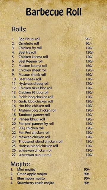 Barbecue Roll menu 