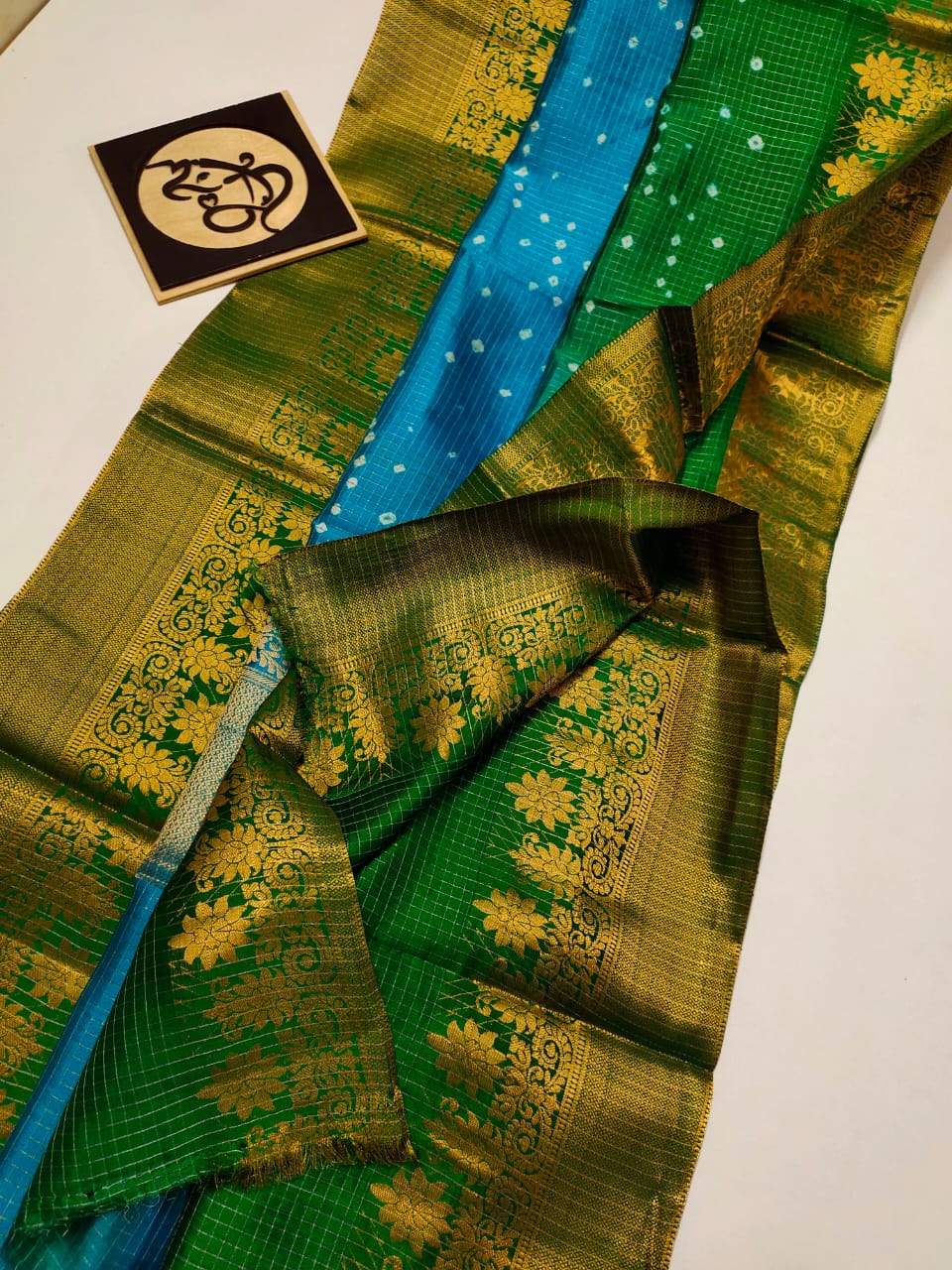 Banaras spun silk dual shade with bandhini design sarees
