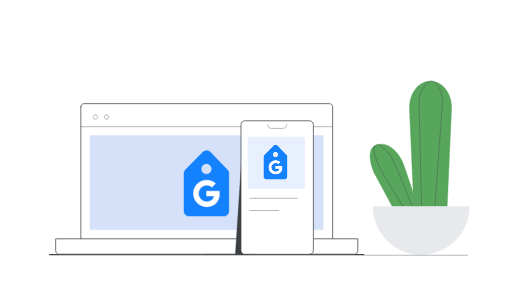 A custom icon that illustrates a website on a laptop and a mobile phone with the Google Tag. 