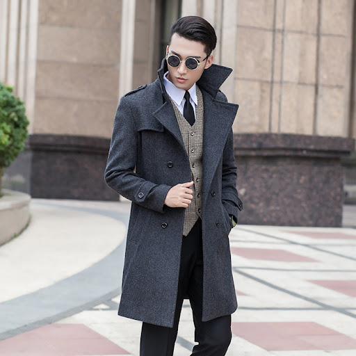 Title 6, Woolen Striped Double Breasted Thickened Warm C...