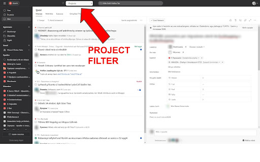 Inbox project filter for Asana