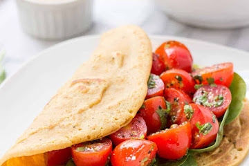 Savory Chickpea Pancakes with Tomatoes + Spinach