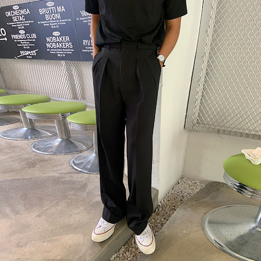 Title 5, Draping Effect Loose Straight Mop Suit Pants Fo...