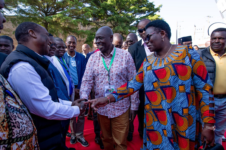 Deputy President Rigathi Gachagua, Meru Governor Kawira Mwangaza among other leaders during the second day of coffee summit in Meru on June 10, 2023.