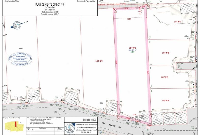  Vente Terrain à bâtir - 670m² à Précy-sur-Oise (60460) 