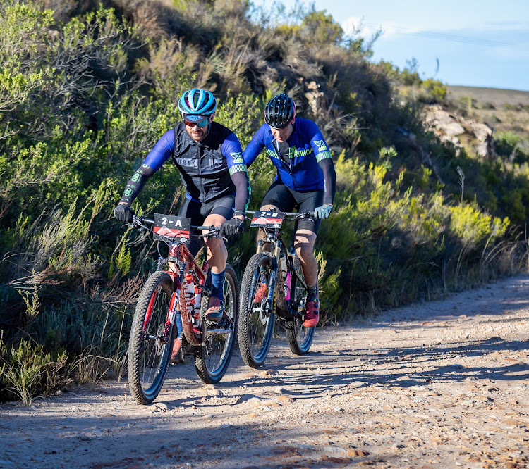 The men's winners of the Great Zuurberg Trek on Sunday were Bruce Campbell, left, and his teammate Jay Carneiro