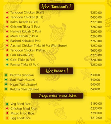 Aaha Andhra menu 