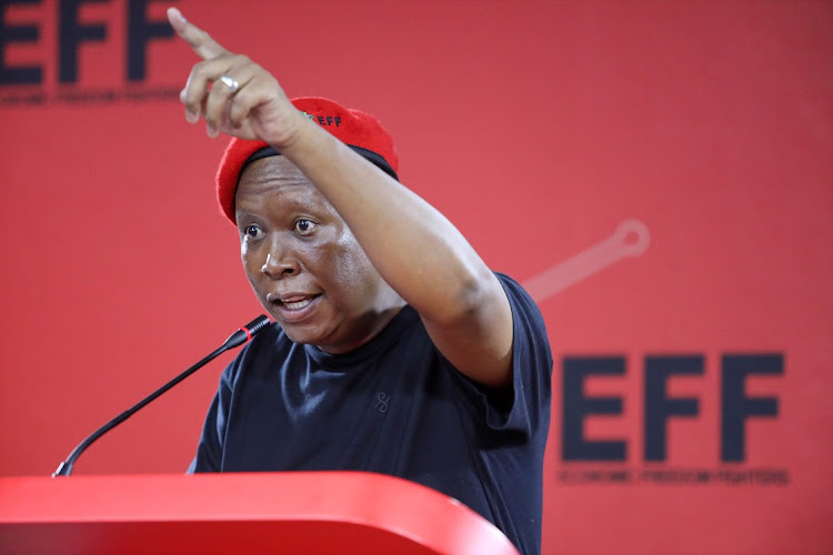 Julius Malema addresses the media on the planned national shutdown to demand an end to load-shedding and for President Cyril Ramaphosa to resign. File photo.