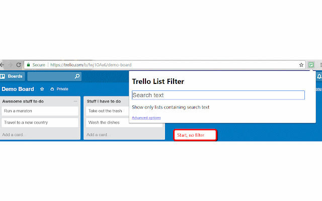 Trello List Filter chrome extension