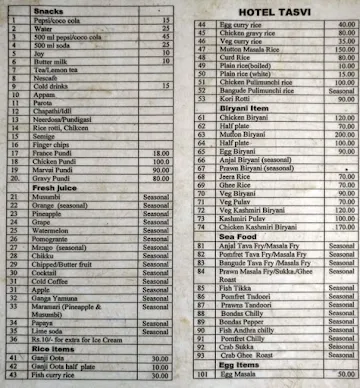 Hotel Tasvi menu 