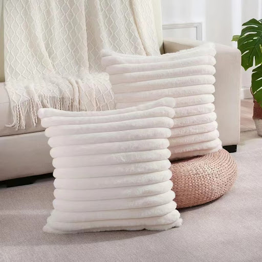 Title 5, Plush vertical striped solid color pillowcase o...