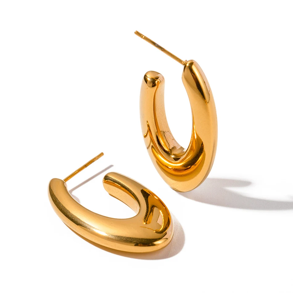Pendientes de mujer geométricos en forma de elipse en U, versátiles para cualquier atuendo. Elegancia y estilo diario, combinables.
